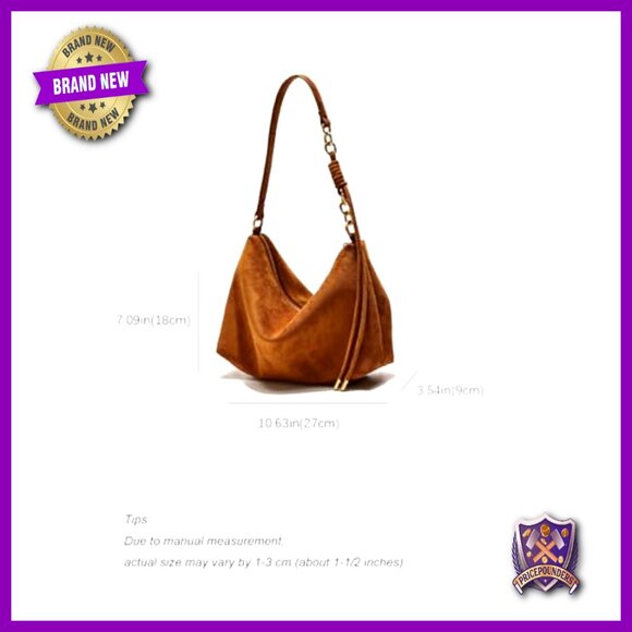 Faux Suede Hobo Shoulder Bag Adjustable Strap Crossbody Minimal Chic Versatile - Picture 4 of 7